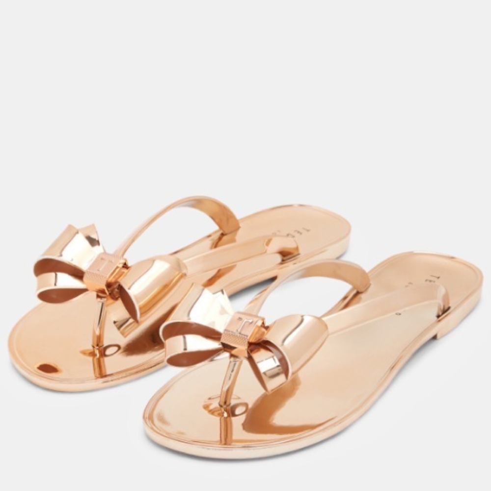Ted Baker Rafeek Bow Sandals Flip Flops Rose Gold